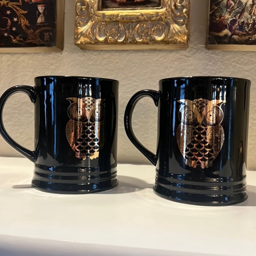 Fringe Studio Set Of Two Owl Mugs Gold‎ & Black
